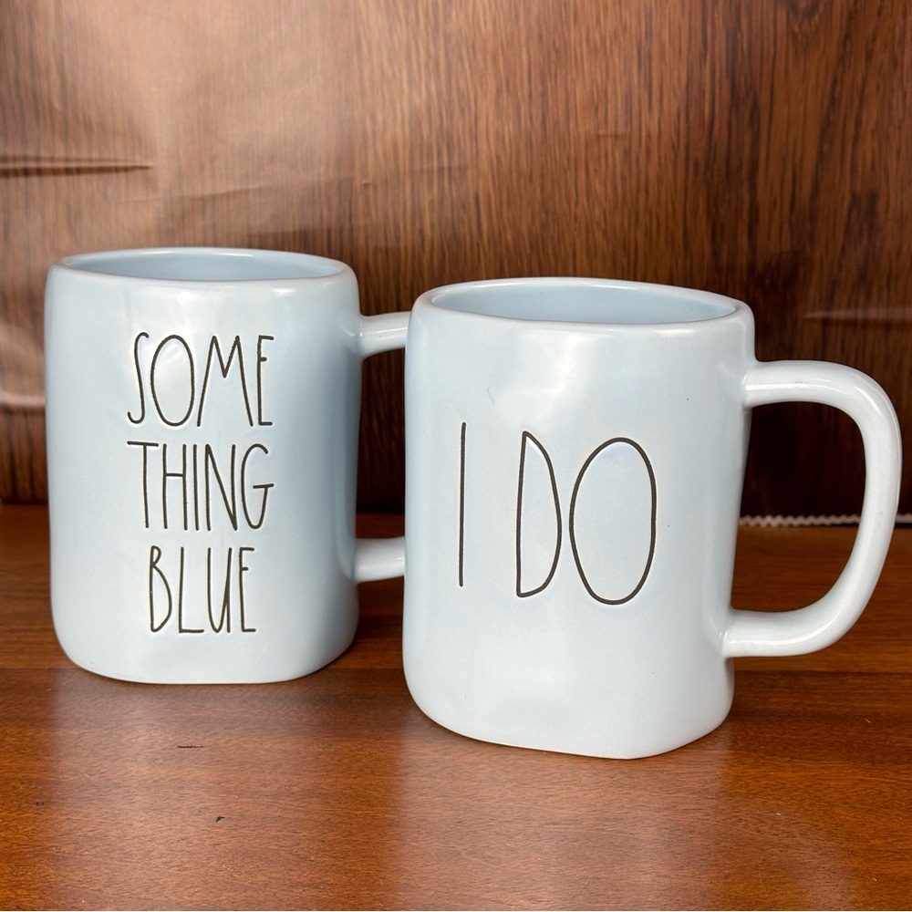 Rae Dunn Light Blue Ceramic Wedding Bride/Groom Engagement Mug Set Coffee/Tea
